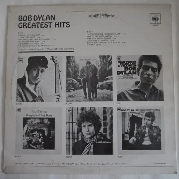 Bob Dylan Greatest Hits LP vinile raccolta italiana 1967 folk