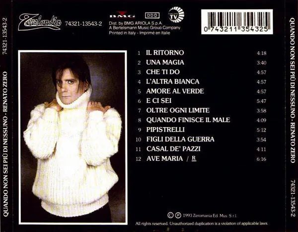 Renato Zero Quando Non Sei Più Di Nessuno CD 1993