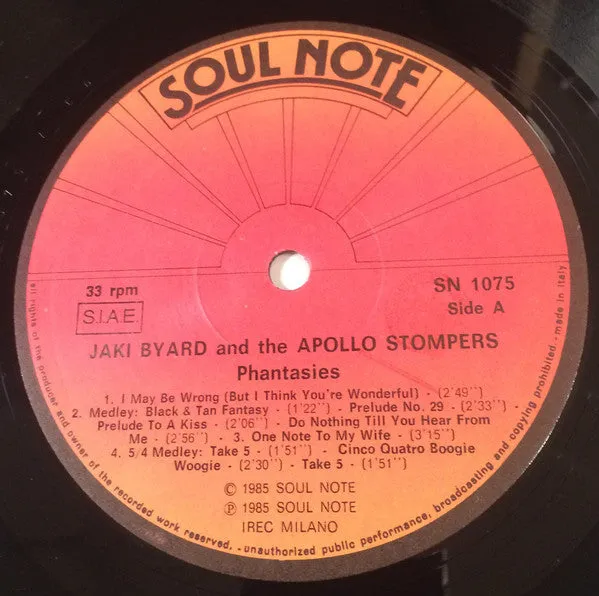 Jaki Byard Apollo Stompers Phantasies vinile LP big band