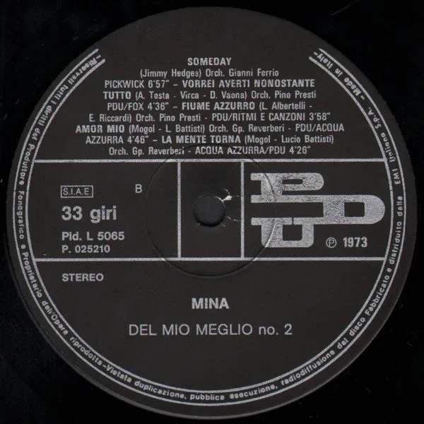 Mina Del Mio Meglio N.2 LP vinile compilation ballad