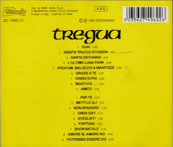 Renato Zero Tregua 2xCD doppio album ristampa 1991