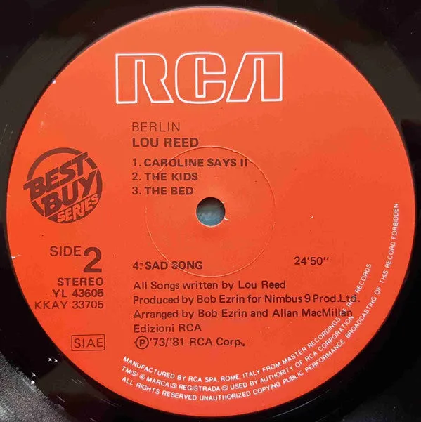 Lou Reed Berlin vinile LP ristampa 1981 Best Buy