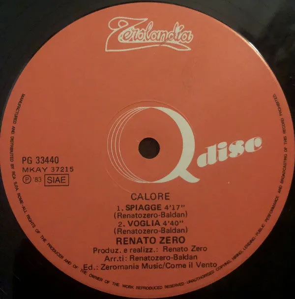 Renato Zero Calore LP vinile usato VG 1983