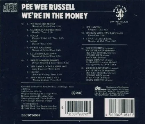 Pee Wee Russell We're In The Money CD swing NM