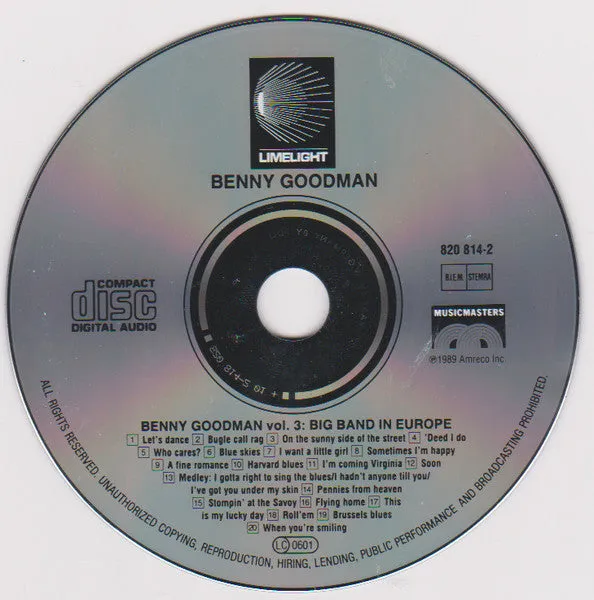 Benny Goodman Yale Archives Vol 3 CD jazz usato