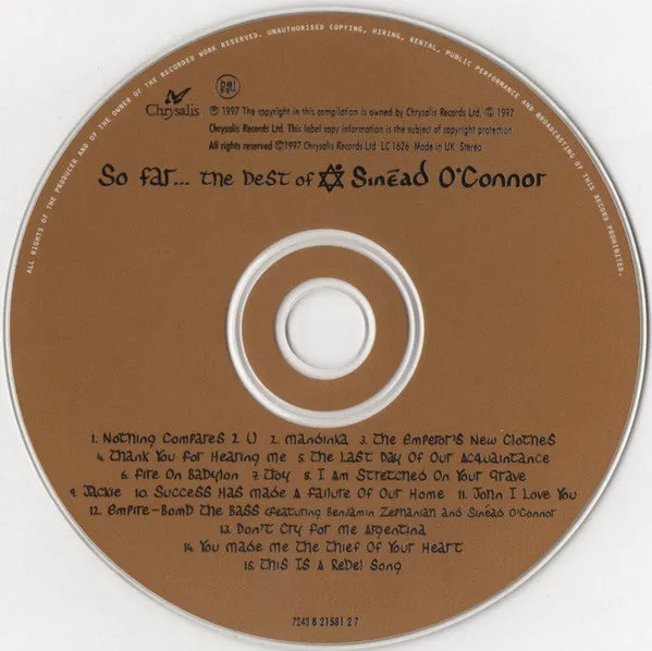 Sinéad O'Connor So Far... The Best Of CD compilation remaster