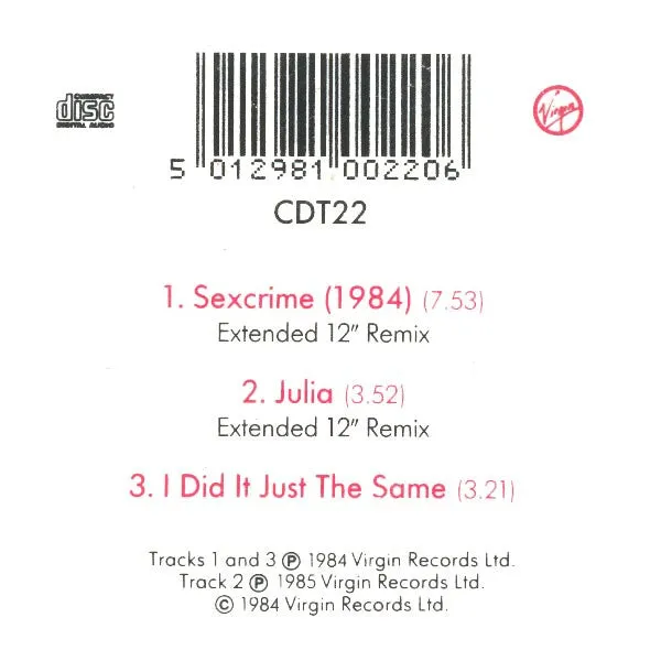 Eurythmics Sexcrime Nineteen Eighty Four mini CD usato synth-pop
