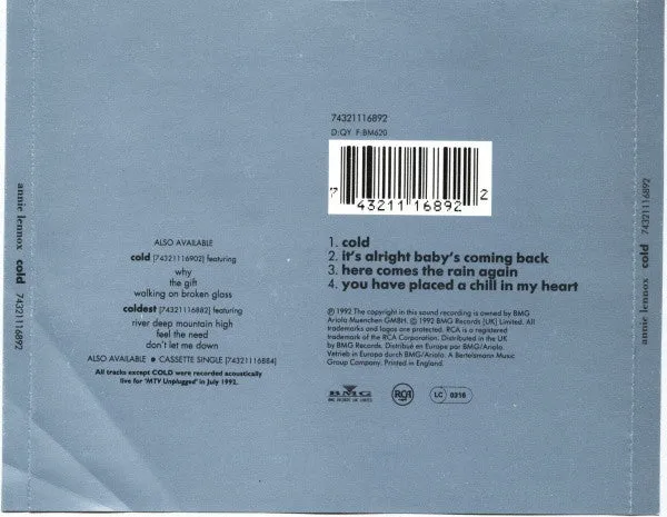 Annie Lennox Cold Colder CD singolo usato limited