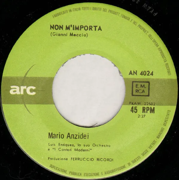 Mario Anzidei Non M'Importa 7" vinile mono 1964