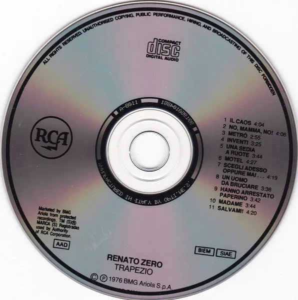 Renato Zero Trapezio CD album ristampa 1991 VG