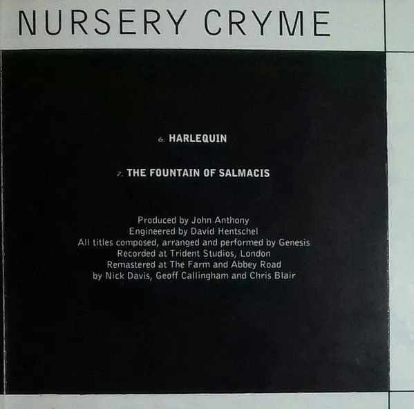 Genesis Nursery Cryme CD album rimasterizzato 2001