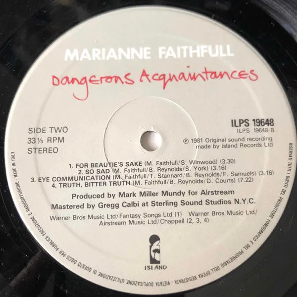 Marianne Faithfull Dangerous Acquaintances Vinile LP