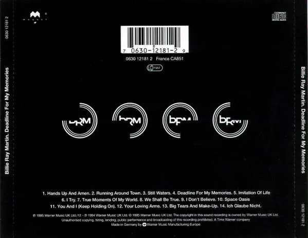 Billie Ray Martin Deadline For My Memories CD elettronica