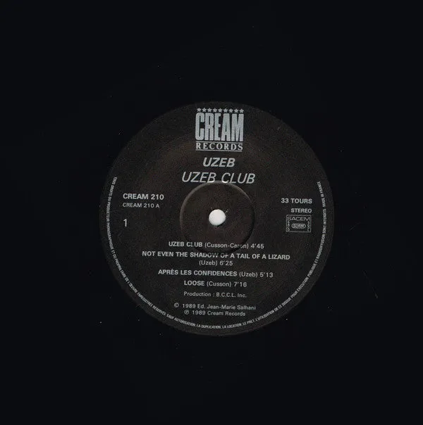 Uzeb Club vinile LP VG+ pressaggio Francia 1989