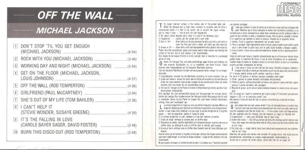 Michael Jackson Off The Wall CD ristampa funk soul