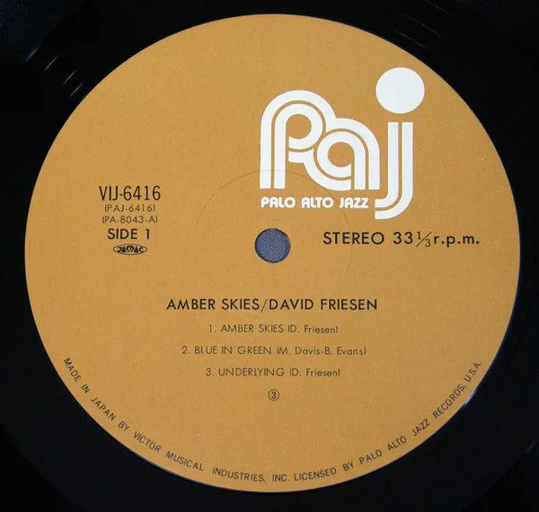 David Friesen Amber Skies Vinile LP Pressage Giappone 1984