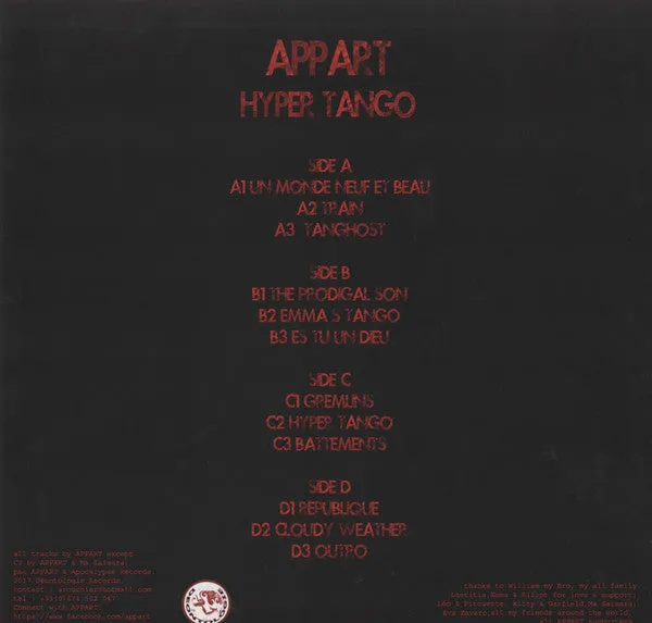 A.P.P.A.R.T Hyper Tango doppio vinile 2x12’ numerato
