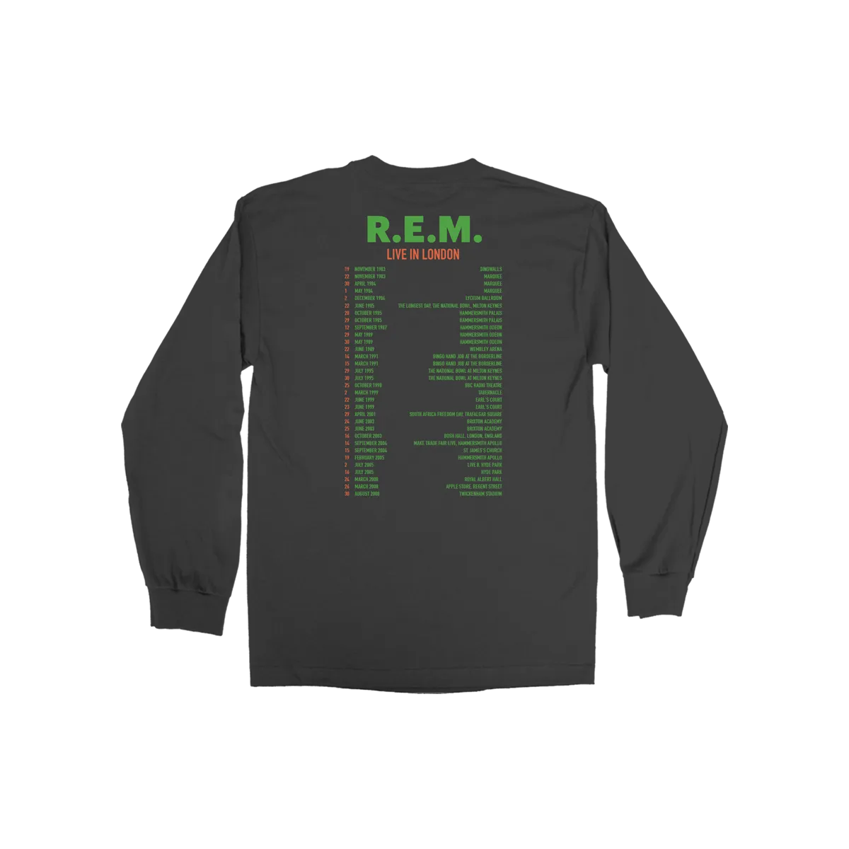 R.E.M. Live In London maglia manica lunga nera unisex