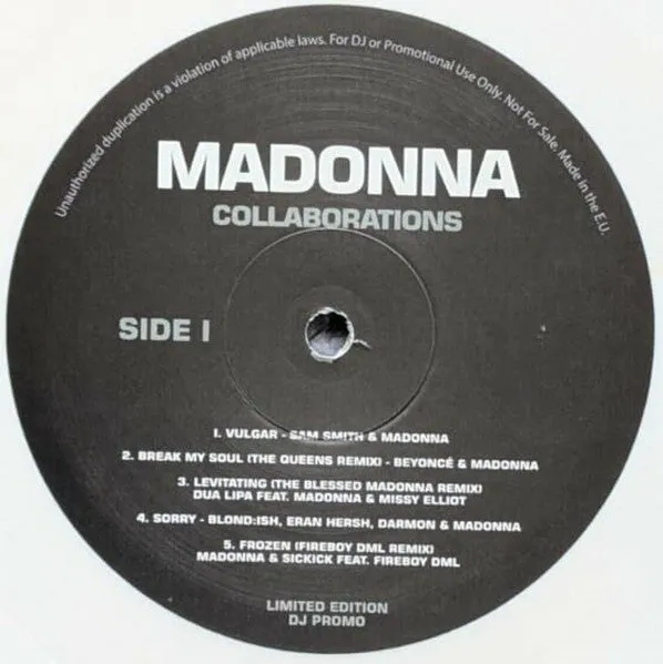 Madonna Collaborations vinile LP promo numerato dance-pop