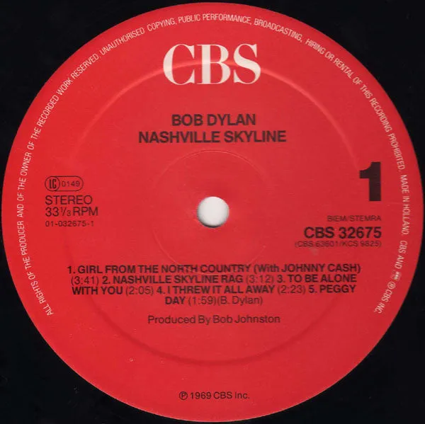 Bob Dylan Nashville Skyline LP vinile country rock