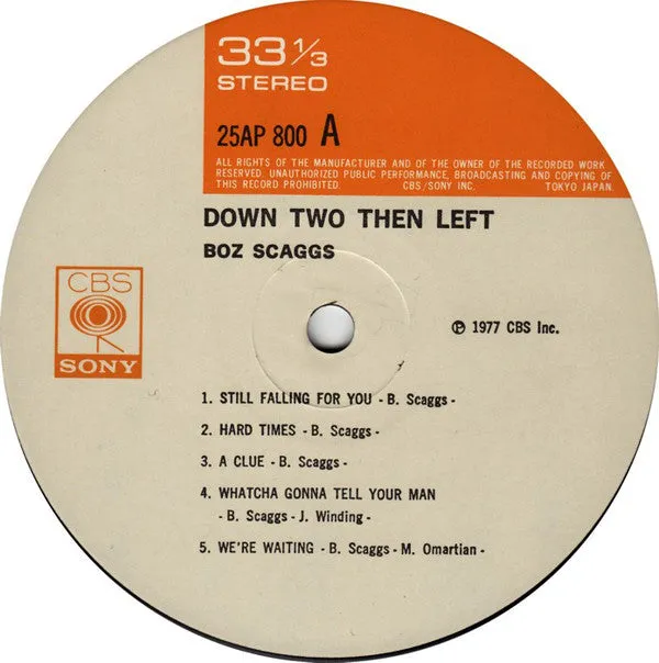 Boz Scaggs Down Two Then Left LP vinile Giappone 1977