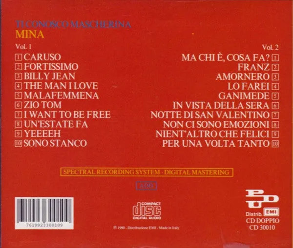 Mina Ti Conosco Mascherina Vol.1/2 doppio CD pop 1990