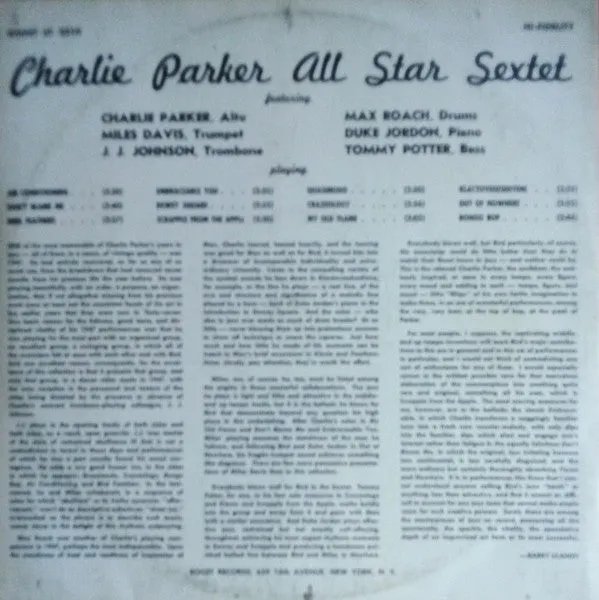 Charlie Parker All Star Sextet vinile LP bop 1967