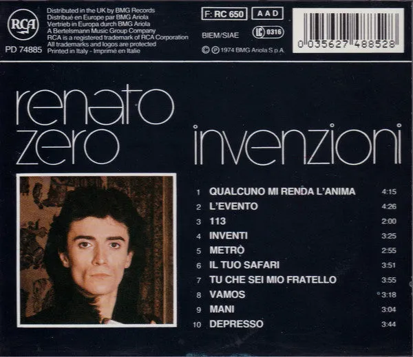 Renato Zero Invenzioni CD album ristampa 1991 pop rock