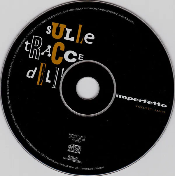 Renato Zero Sulle Tracce Dell'Imperfetto CD album usato VG+