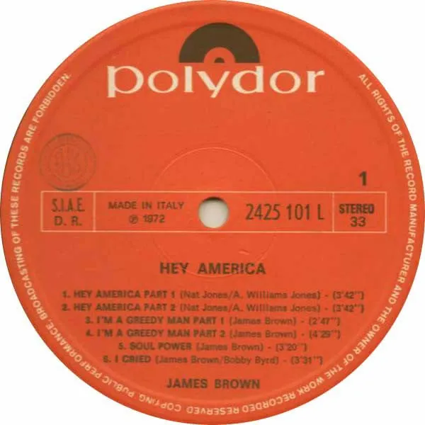 James Brown Hey America LP compilation funk italiana