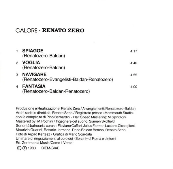 Renato Zero Calore CD mini album ristampa VG