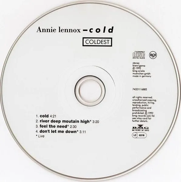 Annie Lennox Cold Coldest CD singolo NM