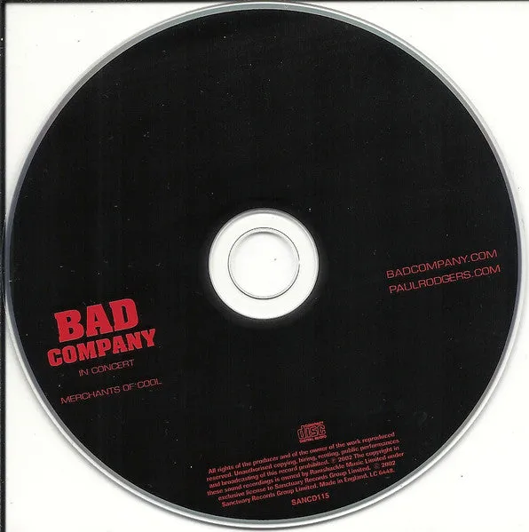 Bad Company Merchants Of Cool CD album live hard rock VG+
