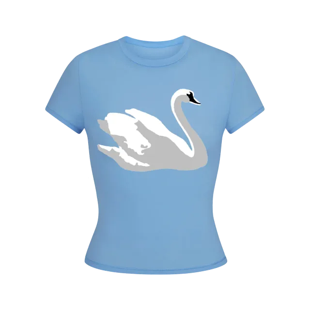 Polydor Records Blue Cropped T-Shirt with Swan t-shirt blu cotone
