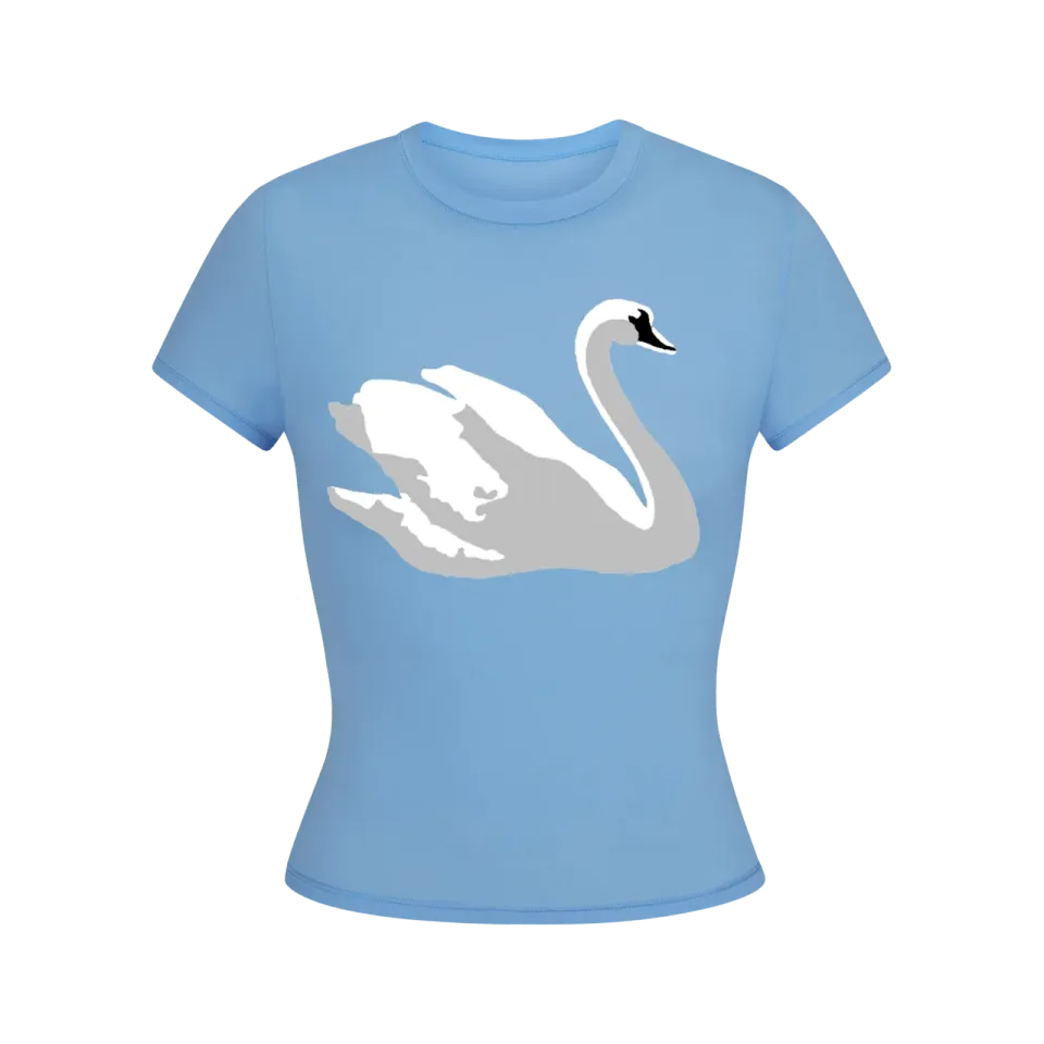 Polydor Records Blue Cropped T-Shirt with Swan t-shirt blu cotone