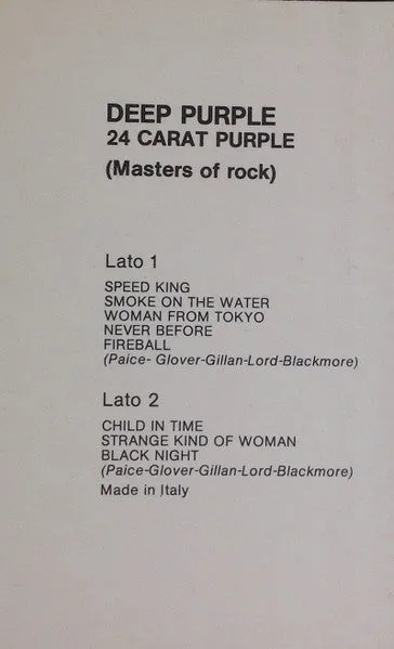 Deep Purple 24 Carat Purple musicassetta usata VG+